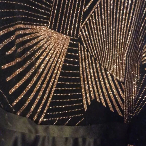Betsy & Adam Size P2 Black and Gold Wedding Party Dress - Picture 5 of 12